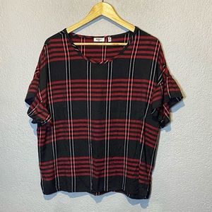 Dylan Boutique Brand Low Crop Plaid Ruffle Short Sleeve Top